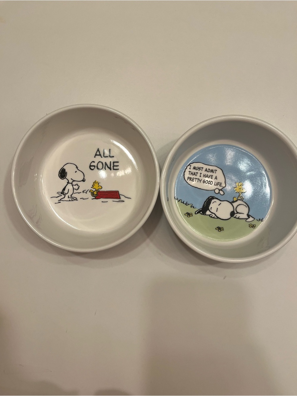 Peanuts Snoopy & Woodstock Ceramic Dog Bowls - White